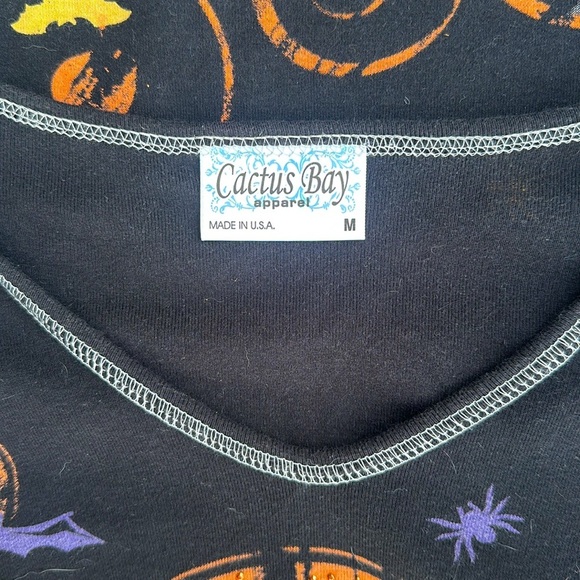 Halloween Three Quarter Sleeve Scoop Neck Cotton Top Women Medium Whimsy Festive - Picture 6 of 8